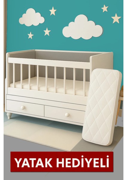 Ahşap Sallanır Çift Çekmeceli Beşik + Yatak