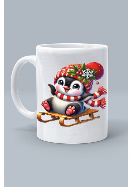 Merry Christmas Penguen Yeni Yıl Noel Tasarım Baskılı Beyaz Kupa Bardak