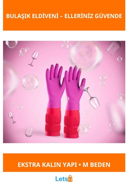 Uzun Konç Su Geçirmez Bulaşık Eldiveni M Beden Pembe Turuncu