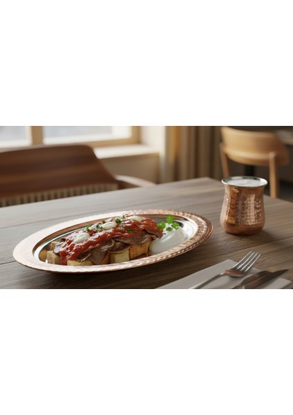 Bakır Sunum Tabağı/kayık El Dövmesi 35 cm