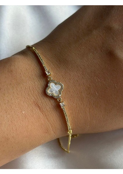 14K Altın Kaplama Taşlı Yonca Bileklik fiyatları