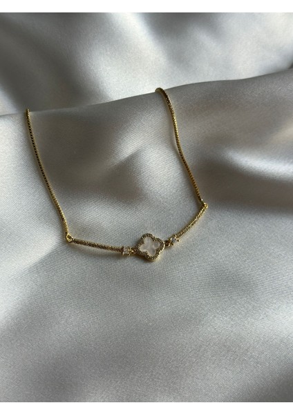 14K Altın Kaplama Taşlı Yonca Bileklik