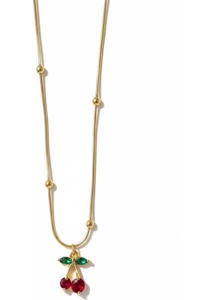 Çelik Kiraz Zirkon Kolye Yılan Zincir Meyve Figürlü Kararmaz Takı