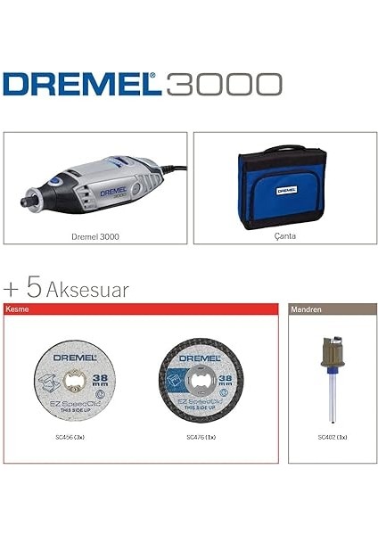 3000 Amazon Özel Çok Amaçlı El Motoru, 130 W, 5 Aksesuarlı fiyatları