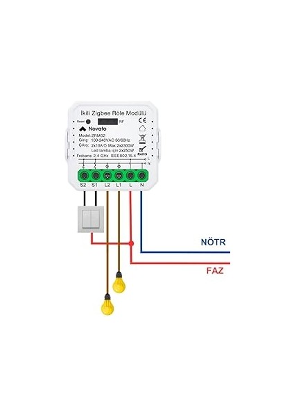 Mini Zigbee Iki Çıkışlı Anahtar (Tuya, Smart Life, Home Assistant, ZIGBEE2MQTT Uyumlu) fırsatları