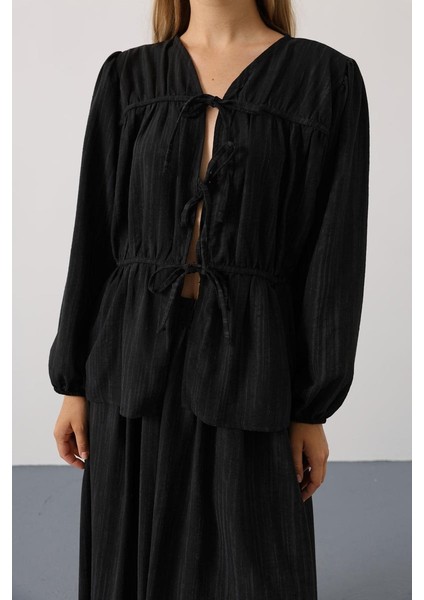 Önü Bağlamalı Etekli Takım - Siyah fiyatları