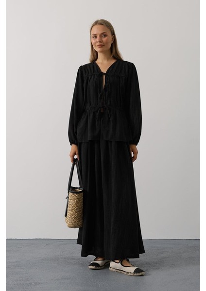 Önü Bağlamalı Etekli Takım - Siyah modelleri