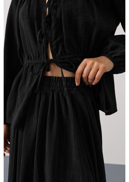 Önü Bağlamalı Etekli Takım - Siyah fırsatları