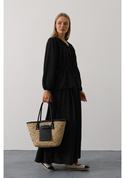 Önü Bağlamalı Etekli Takım - Siyah indirimleri