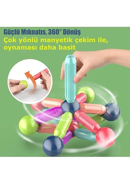 Boy 42 Parça Manyetik Çubuklar ve Toplar Stem Oyuncağı Eğitici Zeka Geliştirici Oyuncak, Manyetik Çubuklar ve Toplar fırsatları