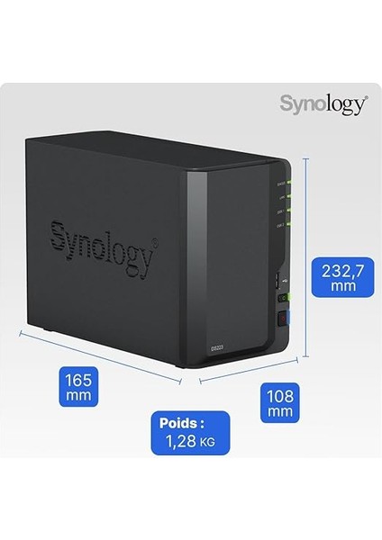 DS223 2 Yuvalı Disk Istasyonu Nas (Realtek RTD1619B Quad-Core 2gb Ram 1xrj-45 1gbe Lan Bağlantı Noktası), Siyah indirimleri