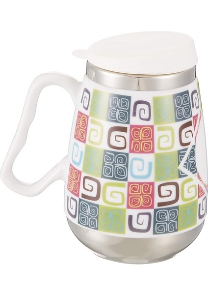 AND325B Içi Çelik Dışı Desenli Seramik Kupa Mug, 400 ml