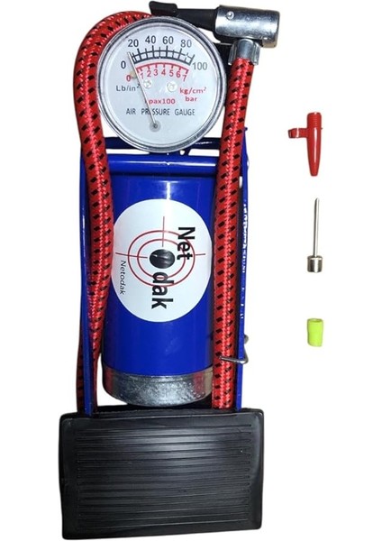 Bisiklet Pompası Top Şişirme Hava Ayak Pompası Basınç Göstergeli Tek Pistonlu