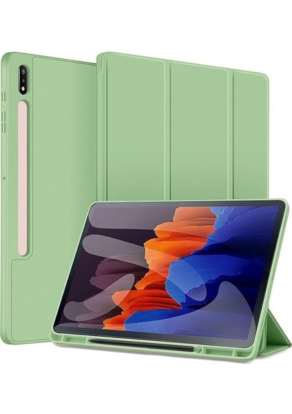 Galaxy Tab S7 Fe / S7 Plus S8 Plus 12.4" ile Uyumlu Kılıf Kalem Bölmeli Smart Case X800 T730 T970 Açık Yeşil