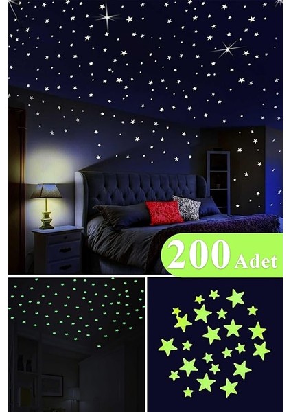 Sticker Karanlıkta Parlayan Fosforlu Ay ve Yıldız Tasarımlı Dekoratif (200 Adet Yıldız) fiyatları