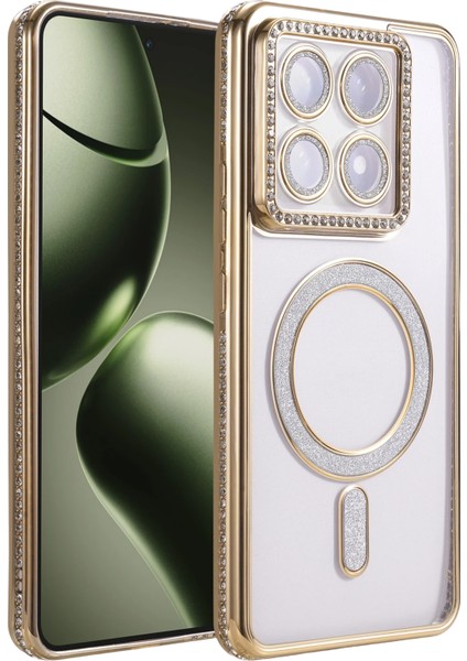 Xiaomi Mi 14&14T Pro Uyumlu Kılıf Simli Magsafe Şarj Destekli Kamera Lens Koruma Parıltılı Kapak