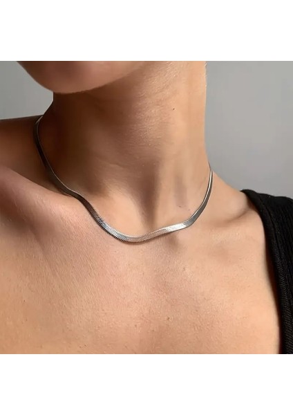 Çelik Kolye Italyan Ezme Model 0.3 mm Genişlik 45 cm Uzunluk Gümüş Silver