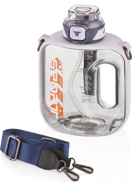 1600ML Pipetli/pipetsiz Kullanıma Uygun Taşıma Askılı Sızdırmaz Tritan Sport Matara (Mor)