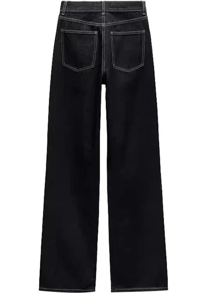 Kadın Vintage Yüksek Bel Lacivert Denim Pantolon modelleri