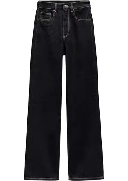 Kadın Vintage Yüksek Bel Lacivert Denim Pantolon fırsatları