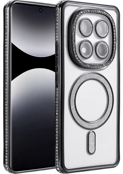 Xiaomi Redmi Note 14 4g Uyumlu Kılıf Simli Magsafe Şarj Destekli Kamera Lens Koruma Parıltılı Kapak