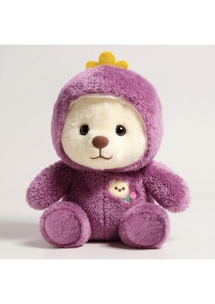 Şapkalı Peluş Ayıcık | Yumuşacık Oyun ve Uyku Arkadaşı, 35 Cm, Mor Renk | Çocuklar Için Doğum Günü Hediyesi | Ce Sertifikalı | Dinazor Kıyafeti Giyen Pufi Ayıcık