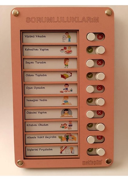 Günlük Rutin Checklist Görev ve Sorumluluk Tablosu (Pembe)