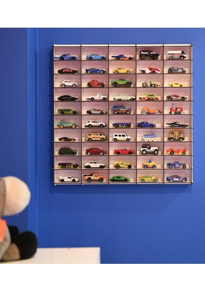 Ahşap Oyuncak Araba Rafı 50'li, Montessori, Bej, Çocuk Odası Dekoru