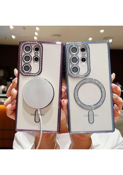 Samsung Galaxy A35 Uyumlu Kılıf Simli Magsafe Şarj Destekli Kamera Lens Korumalı Parıltılı Şık Kapak modelleri