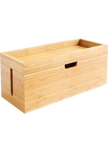Essentials – Kapaklı Bambu Saklama Kutusu (Şarj Cihazlarını ve Uzatmalı Prizleri ve Kabloları Saklamak Için Uygundur, Kablo Yönetimi Için Kablo Kutusu, Ahşaptan Yapılmıştır)