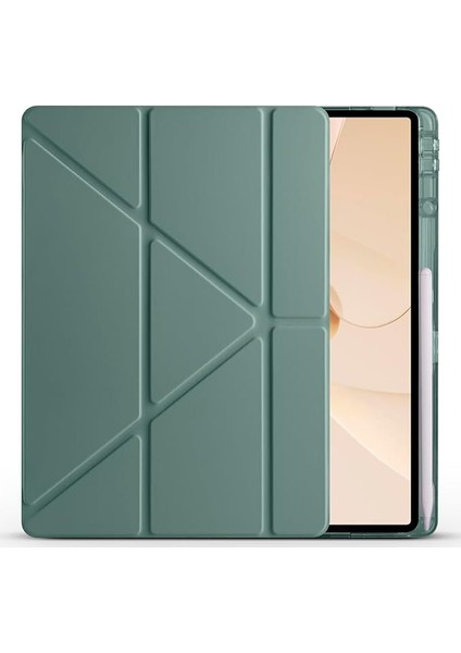 Huawei Matepad 12X Kılıf Silikon Standlı Kalem Bölmeli Kılıf Koyu Yeşil