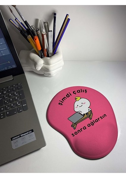 Shop - Şimdi Çalış Sonra Ağlarsın Baskılı Bilek Destekli Mouse Pad (Pembe)
