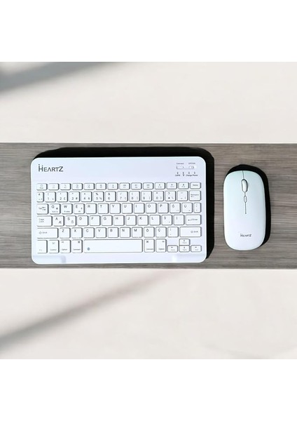Key 01 Kablosuz Bluetooth Wireless Tümü Türkçe Karakterli I Ü Ğ Harfleri Bulunur Klavye Mouse Seti (Beyaz)