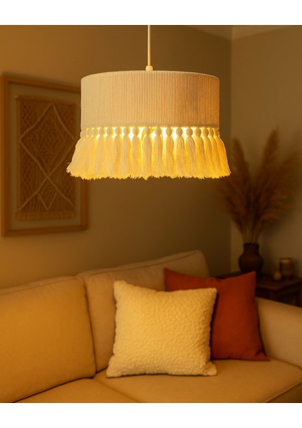 El Yapımı Pamuk Makrome Bohem Püsküllü Avize / Oturma Odası,salon ,yatak Odası,ofis,mutfak,balkon