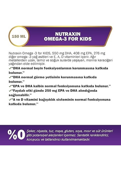 Omega-3 For Kids 150 ml – Çocuklar Için Balık Yağı Şurubu, Yüksek Dha ve Epa, Portakal Aromalı modelleri