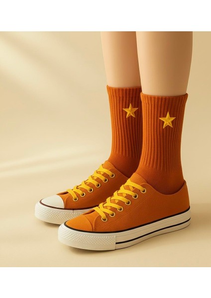 Kadın Yıldız Nakışlı Çorap Seti 4’lü Renkli Yazlık Kışlık modelleri