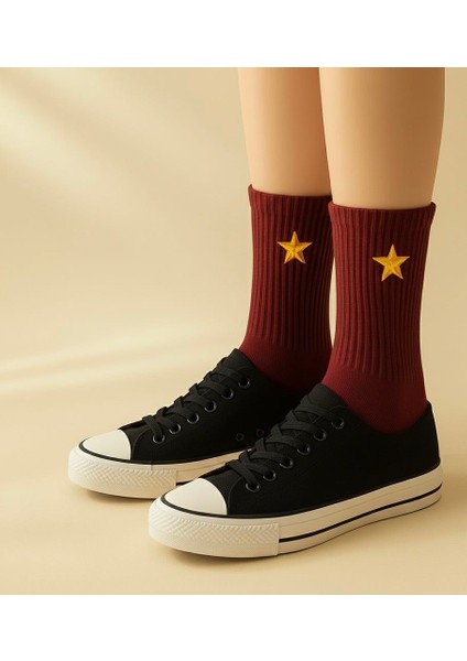 Kadın Yıldız Nakışlı Çorap Seti 4’lü Renkli Yazlık Kışlık fırsatları