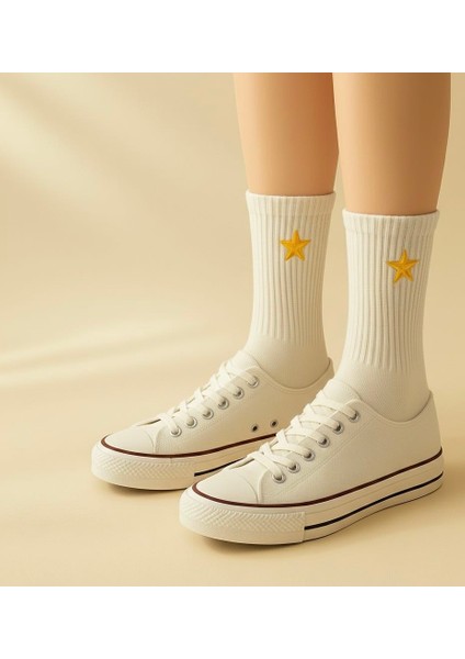 Kadın Yıldız Nakışlı Çorap Seti 4’lü Renkli Yazlık Kışlık indirimleri