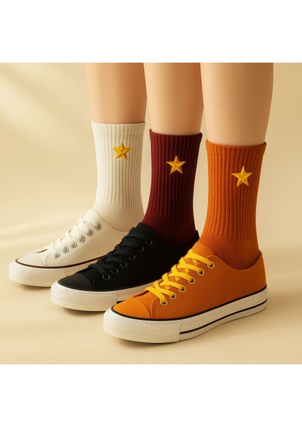Kadın Yıldız Nakışlı Çorap Seti 4’lü Renkli Yazlık Kışlık fiyatları