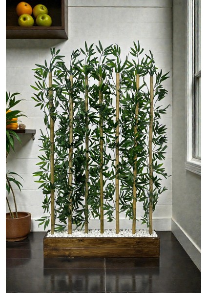 Yapay Çiçek Kalın Bambu Çubuk Ahşap Saksı Ceviz Seperatör Paravan