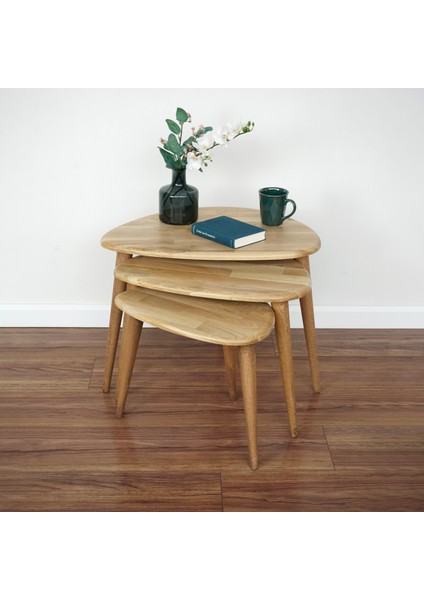 Ercol Style Masif Gerçek Ceviz Ağacı Zigon Orta Sehpa Takımı