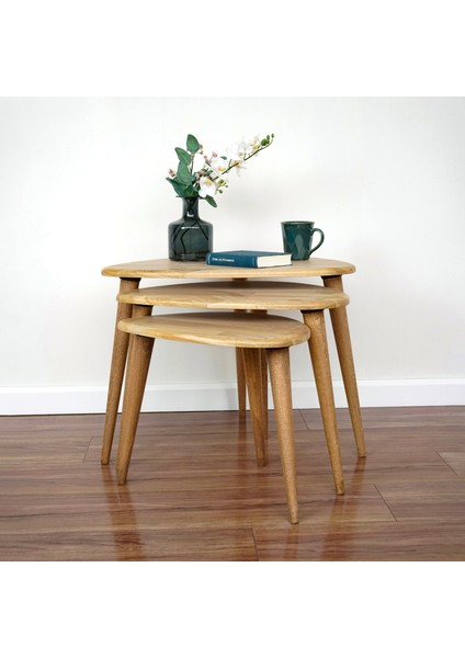 Ercol Style Masif Gerçek Ceviz Ağacı Zigon Orta Sehpa Takımı