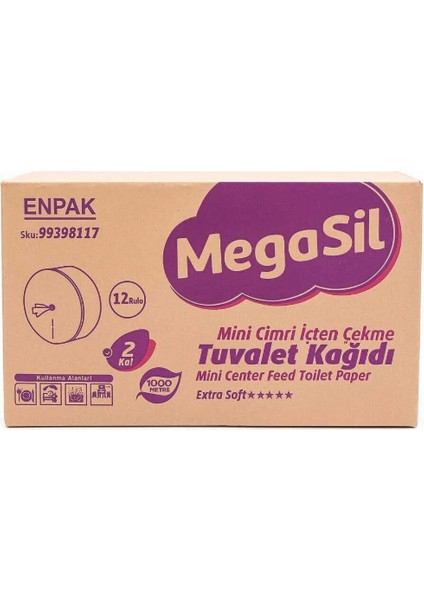 Megasil Maxi Içten Çekme Tuvalet Kağıdı 12 Rulo 3 kg 2 Katlı