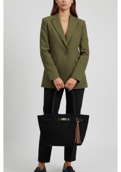 Kadın Siyah Süet Kumaş Çıtçıt Mıknatıslı Içi Fermuarlı El ve Omuz Çantası 40/25 modelleri