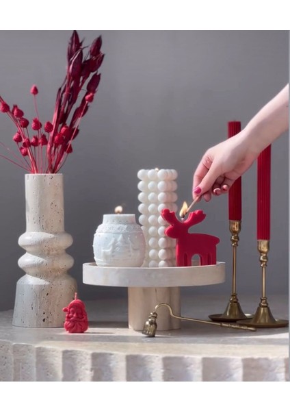Candle Yeni Yıl Top Ağaç+Çizgi Şamdan Mum +Geyik+Noel Baba +Coin Toplam 6 Parça