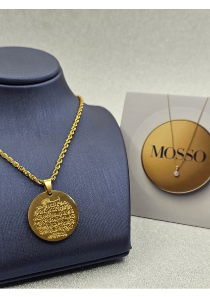 Ayetel Kürsi Yazılı Çelik Kolye Altın Renk modelleri