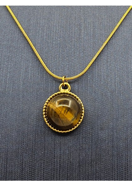 Kaplangözü Taşlı Gold Kenarlı Çelik Kolye