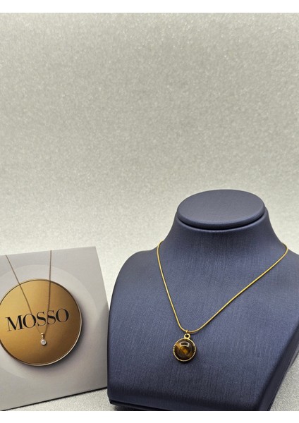 Kaplangözü Taşlı Gold Kenarlı Çelik Kolye fiyatları