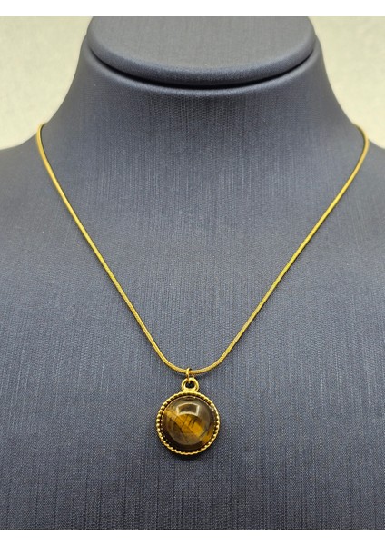 Kaplangözü Taşlı Gold Kenarlı Çelik Kolye modelleri