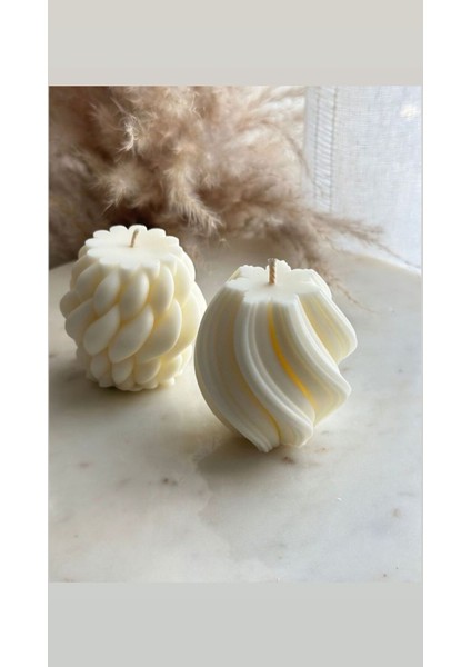 Candle El Yapımı Kokusuz Örgü Desenli Dekoratif Mum-20*10 - Dalga Desenli Dekoratif Mum 10*10CM